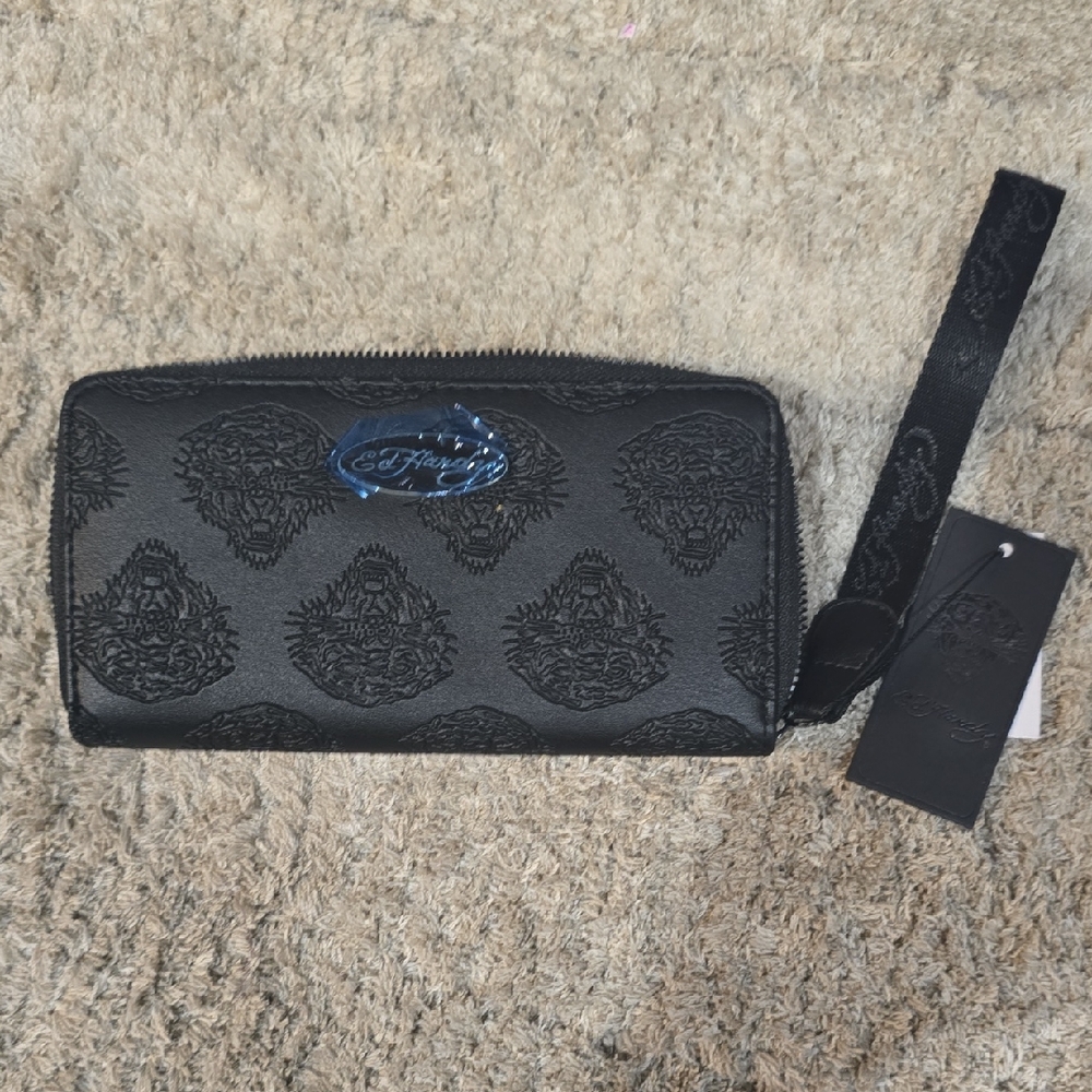 Ed Hardy Black Embossed Clutch